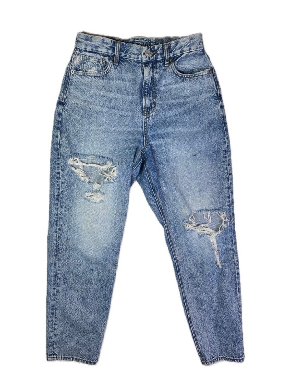 American Eagle Size 4 Regular Curvy Mom Jeans Zip Fly Destroyed Acid Wash
